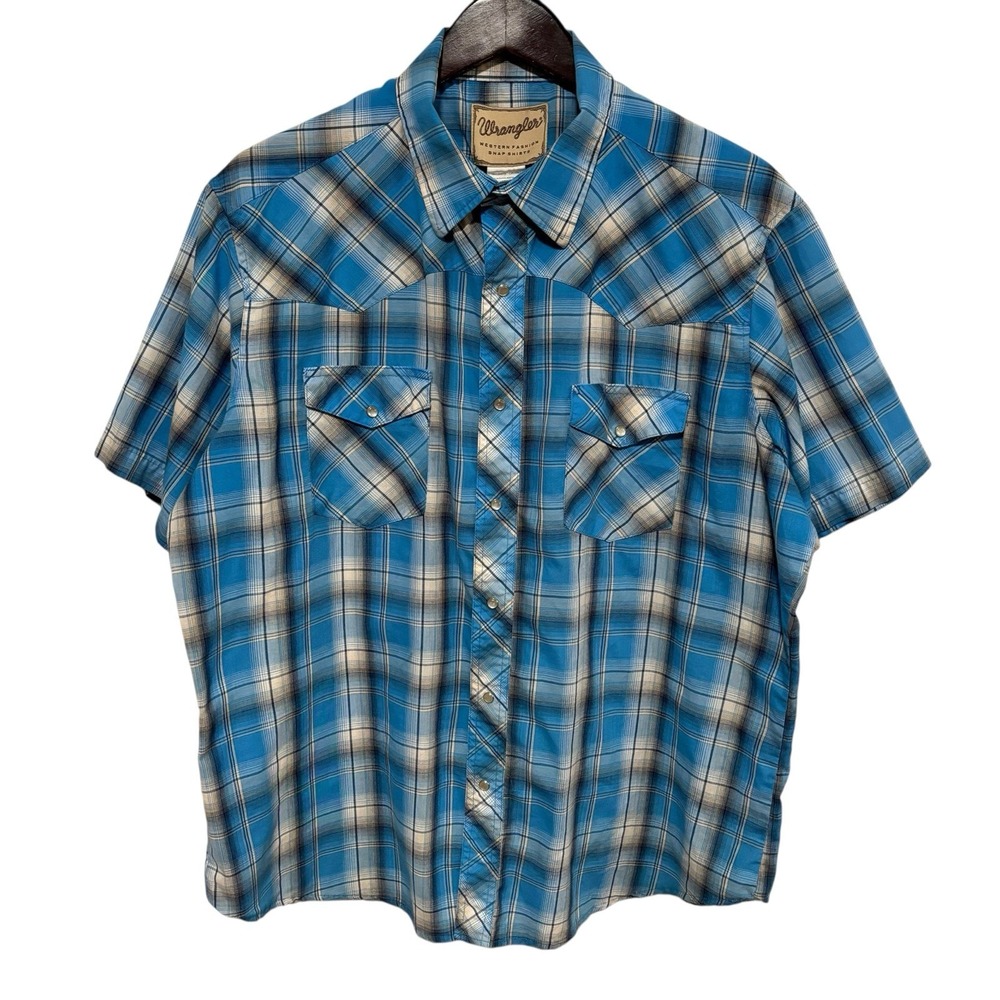 Wrangler Western Snap Button Plaid Short Sleeve Shirt Men's Size XL‎ 26 x 30